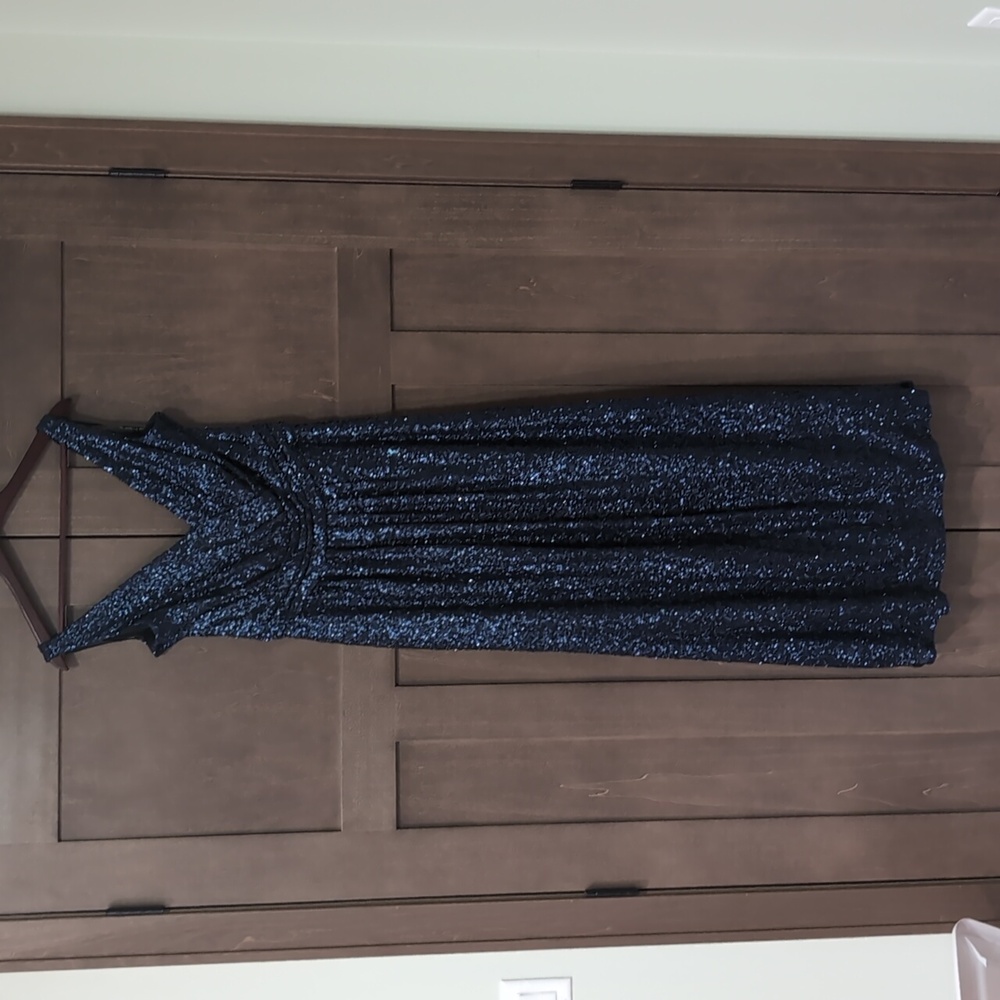 Formal full sequin navy blue long dress